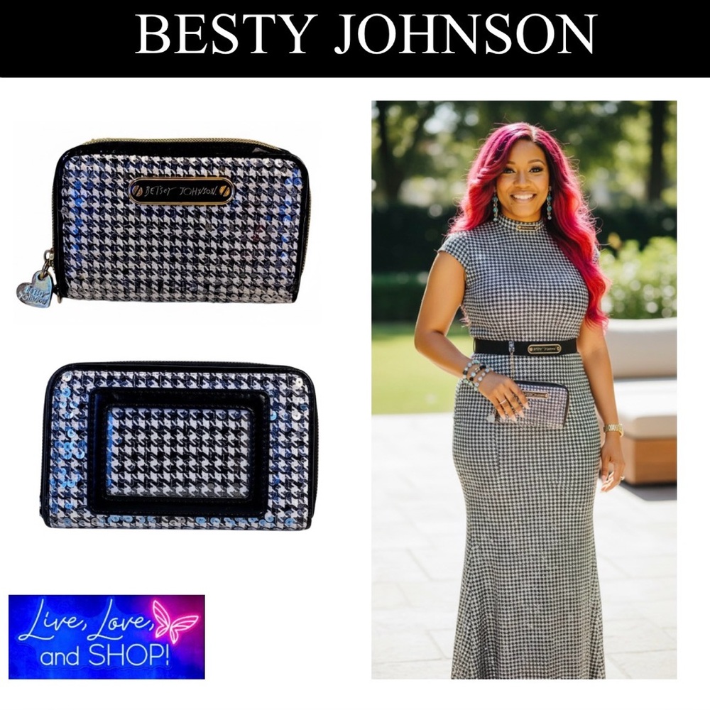 BETSEY JOHNSON Houndstooth Sequin
Wallet w/Gold-Tone Hardware, EUC